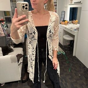 Cream white boho floral crochet jacket size small